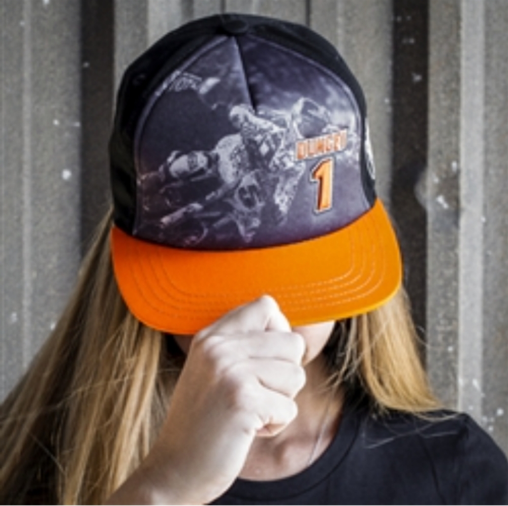 Snapback hat with a graphic of a motocross rider and the name "Dungey 1.